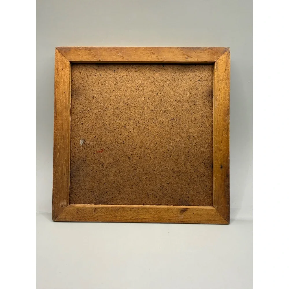 Vintage Bjorn Wiinblad Ceramic Trivet Blue White Danish Modern Wood Frame 6x6